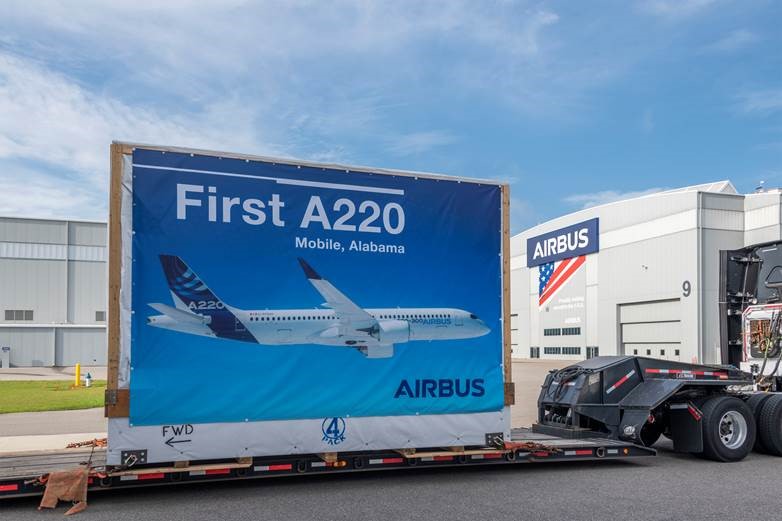 First large aircraft components for A220 production arrive at Airbus US facility